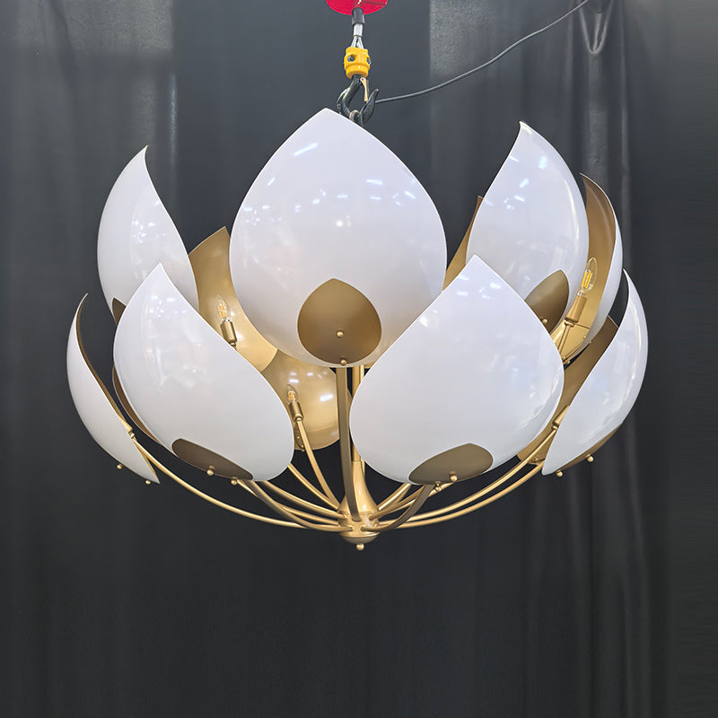 Floral Petal Design Ceramic and Brass 8-Light Chandelier