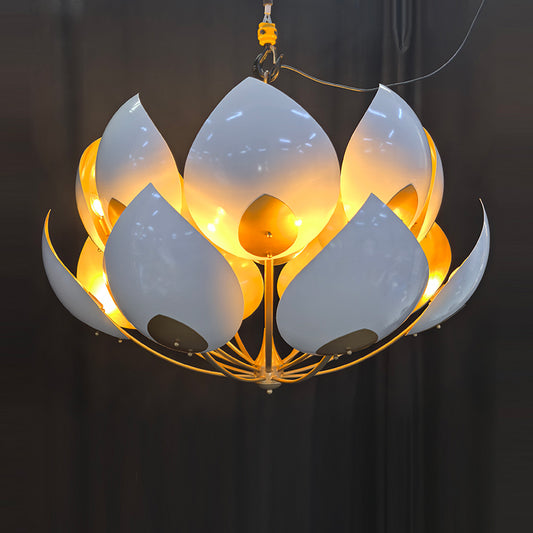 Floral Petal Design Ceramic and Brass 8-Light Chandelier