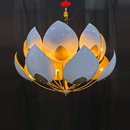Floral Petal Design Ceramic and Brass 8-Light Chandelier