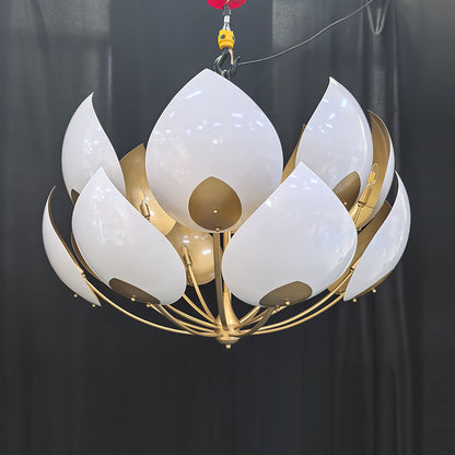 Floral Petal Design Ceramic and Brass 8-Light Chandelier
