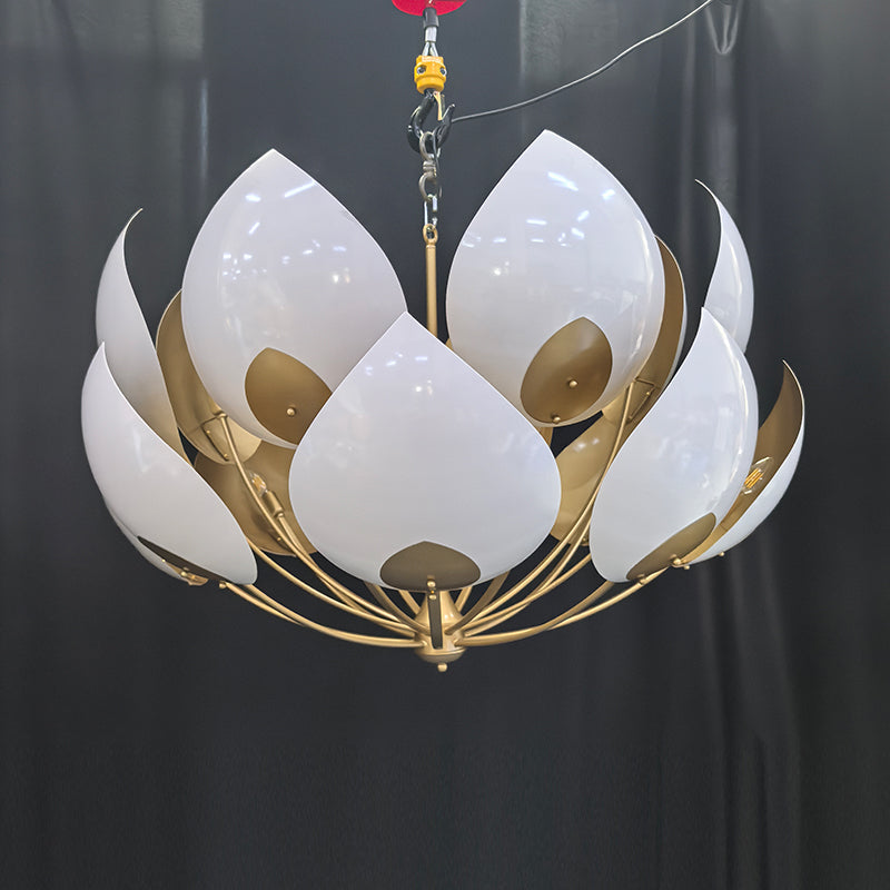 Floral Petal Design Ceramic and Brass 8-Light Chandelier